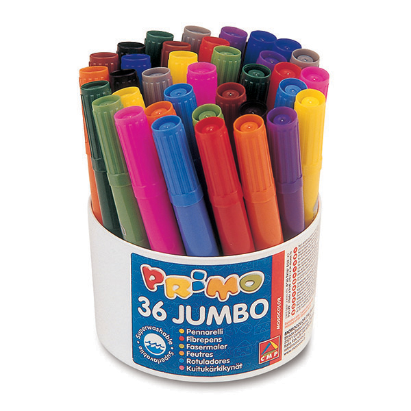 Pennarelli Jumbo - punta ø7,6mm - colori assortiti - Primo - secchiello 36 pezzi