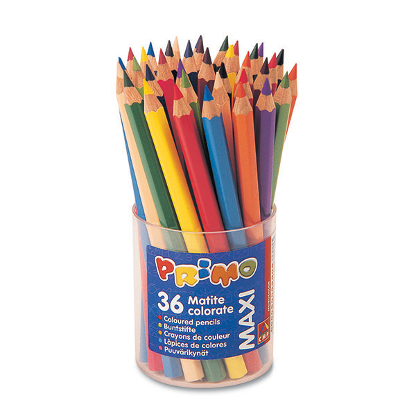 Matite Jumbo - lunghezza 17,5cm e Ø mina 5,5mm - 12 colori - Primo - barattolo 36 matite