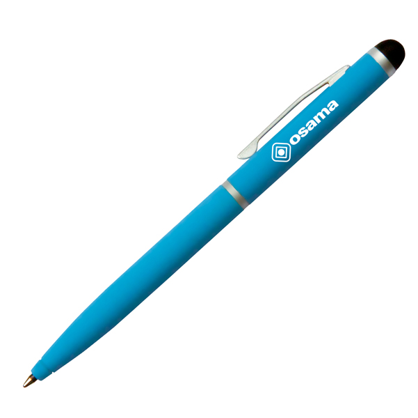 Penna mini a sfera con cappuccio Piu\ Touch - azzurro gommato - Osama