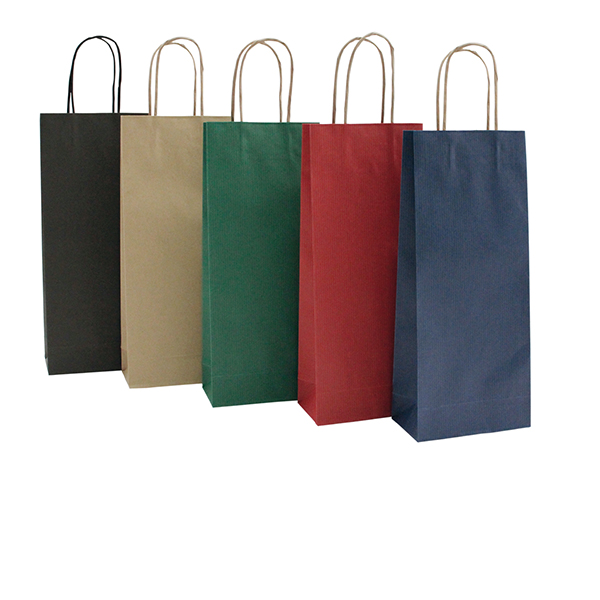 Portabottiglie in carta - maniglie cordino - 14 x 9 x 38cm - nero - conf. 20 sacchetti