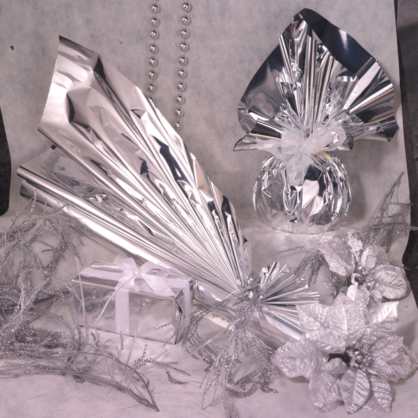 25 buste regalo in ppl metal lucido 40x60cm argento senza patella adesiva