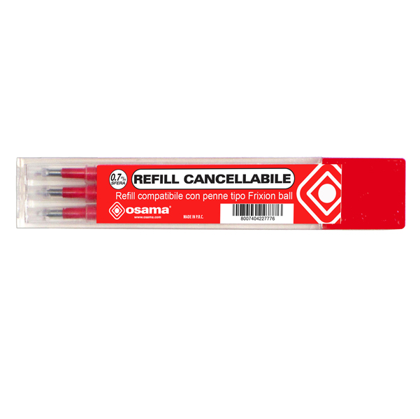 Refill per penne gel cancellabili  - punta 0,70mm - rosso - Osama - conf. 3 pezzi