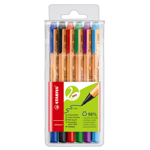 Pennarello Greenpoint - 6 colori - punta 0,8mm - Stabilo - astuccio 6 pennarelli