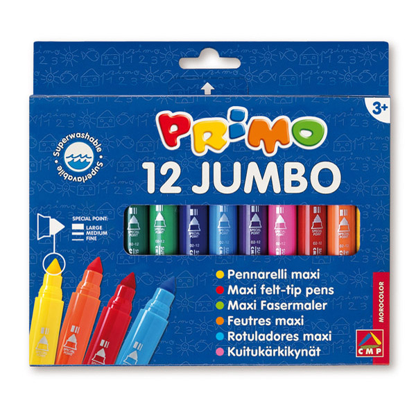 Pennarelli Jumbo - punta ø7,6mm - colori assortiti - Primo - astuccio 12 pezzi