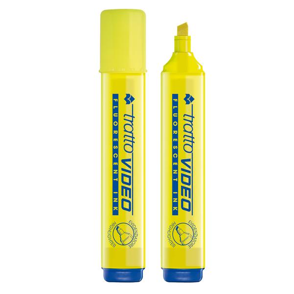 12PZ Evidenziatore Tratto Video - punta a scalpello - tratto da 1,0mm-5,0mm  - giallo - Tratto 