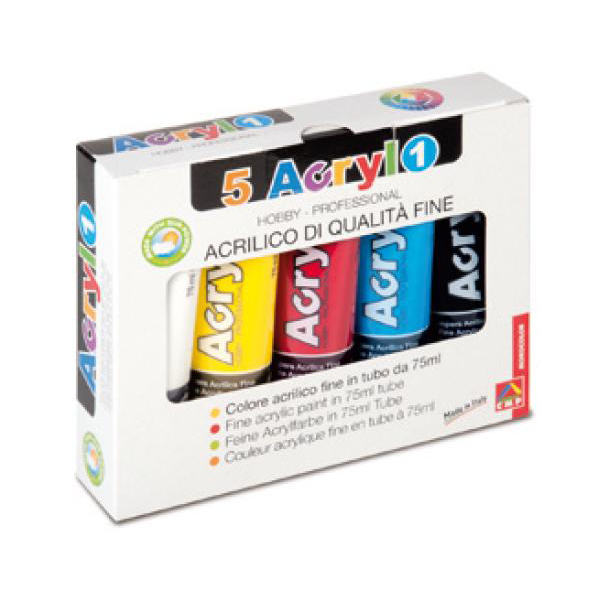 Colori Acryl - 75ml - colori assortiti - Primo - astuccio 5 colori