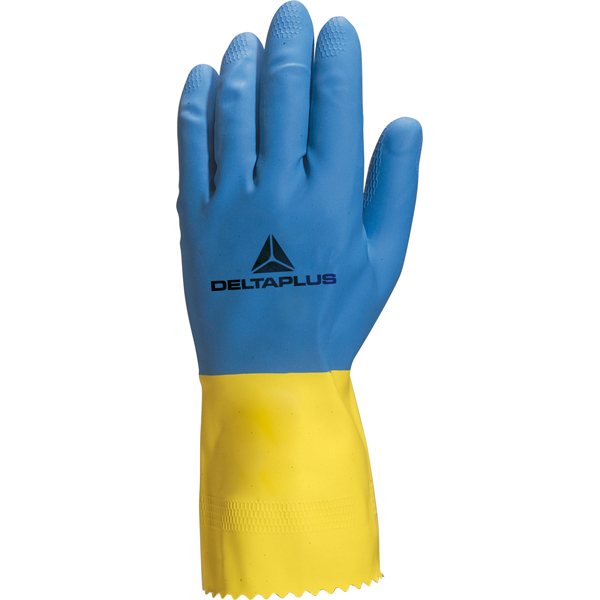 Guanto da lavoro industriale Duocolor 330 - lattice floccato cotone - taglia 09/10 - blu/giallo - Deltaplus