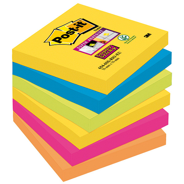 Blocco foglietti Post it® Super Sticky - colore Rio de Janeiro - 76 x 76mm - 90 fogli - Post it®