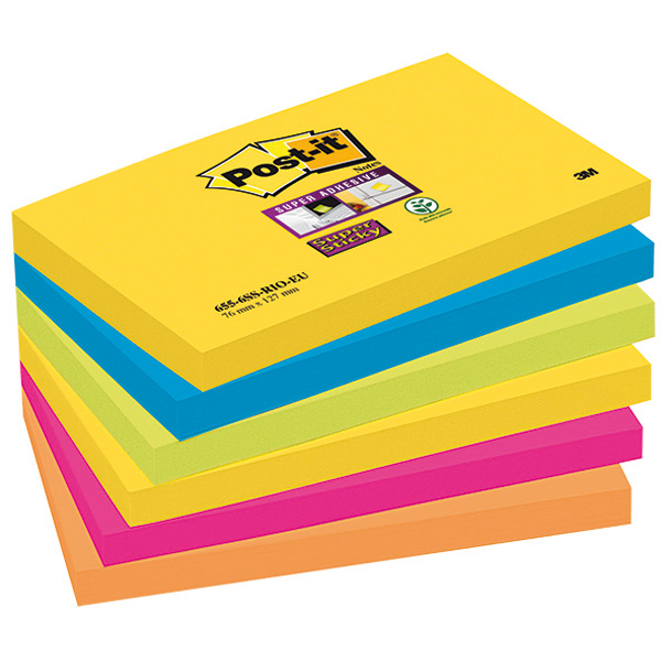 Blocco foglietti Post it® Super Sticky - colore Rio de Janeiro - 76 x 127mm - 90 fogli - Post it®