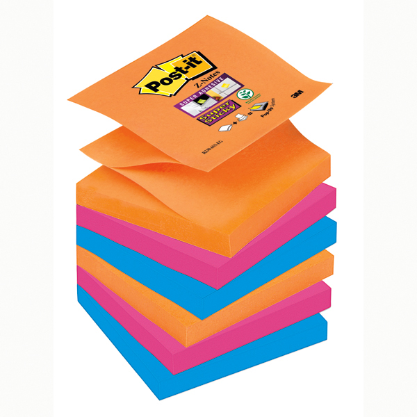 6PZ Blocchetto Post it® Super Sticky Z Notes - colorati - 76 x 76mm - 90  fogli - Post it® 