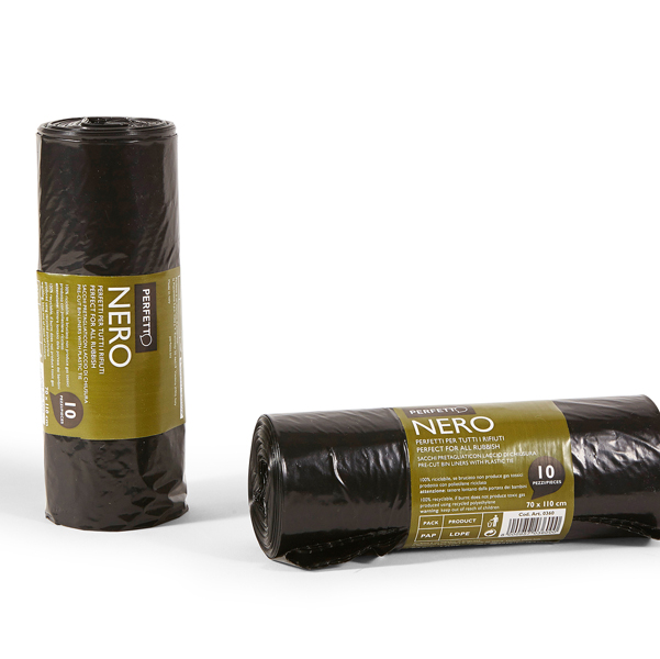 Sacchi per rifiuti Classic - 70x110 cm - 110 L - 20 micron - nero - Perfetto - rotolo da 10 sacchetti