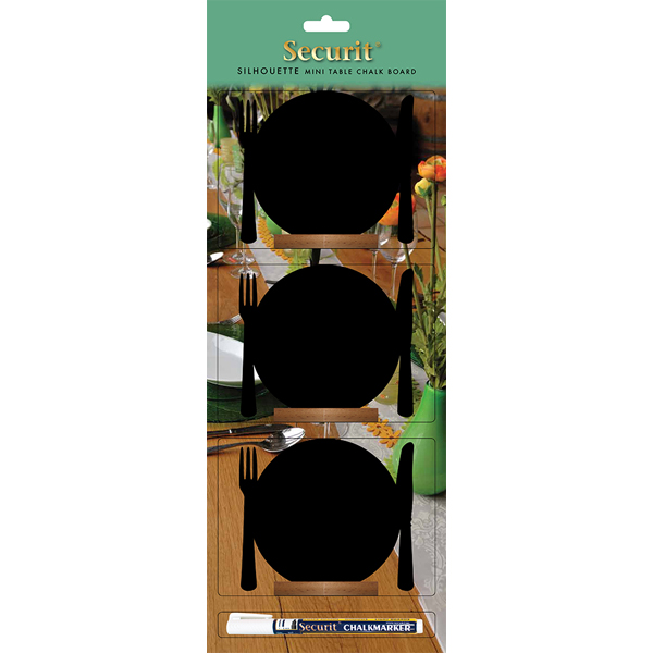 Mini lavagna segnaposto Silhouette - 13,5x9,3 cm - forma piatto - nero - Securit - set 3 pezzi