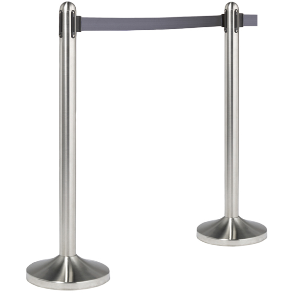 Colonnina segnapercorso cromata - altezza 100 cm - nastro retrattile grigio da 210 cm - Securit