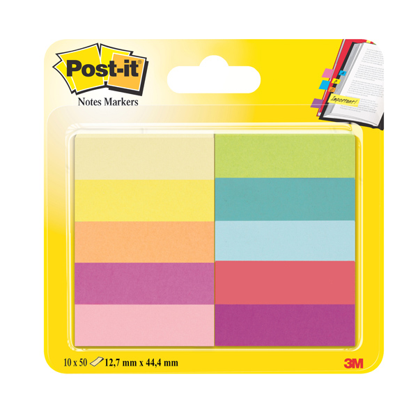 Segnapagina Post it® in carta - 12,7x44 mm - 10 colori assortiti - Post it® - conf. 500 pezzi