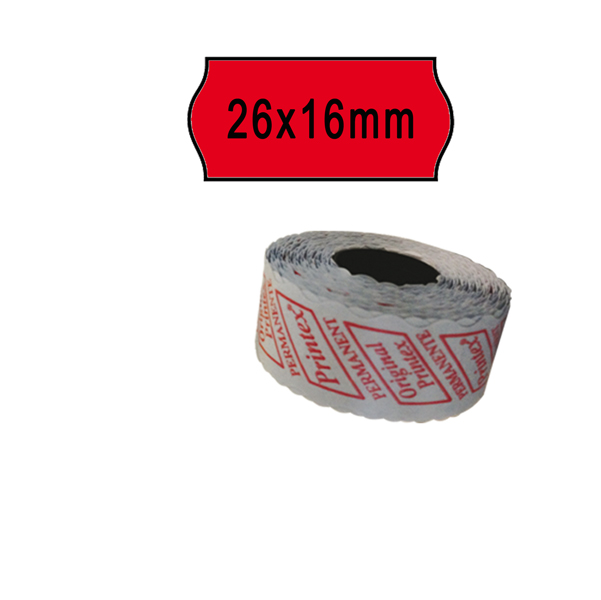 Pack 10 rotoli 1000 etich. 26x16mm onda rosso perm. printex