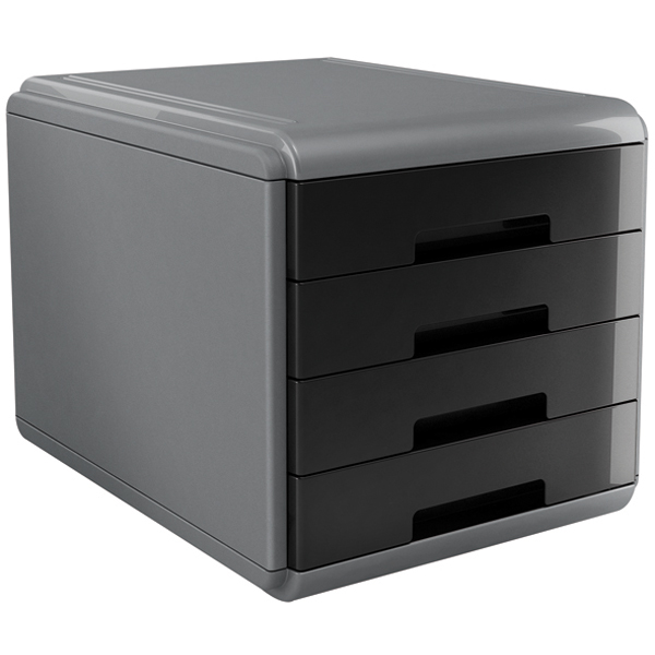 Cassettiera Mydesk - 29,5x38,5x28,2 cm - 4 cassetti da 4,5 cm - grigio/nero - Arda