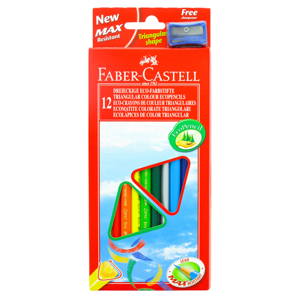 Matite colorate Eco  triangolari - mina 3mm - con temperino - Faber Castell - Astuccio 12 matite colorate
