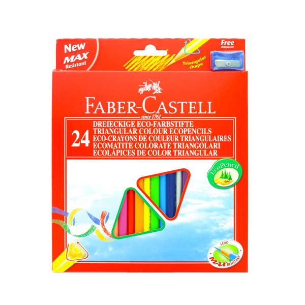 Matite colorate Eco  triangolari - mina 3mm - con temperino - Faber Castell - Astuccio 24 matite colorate