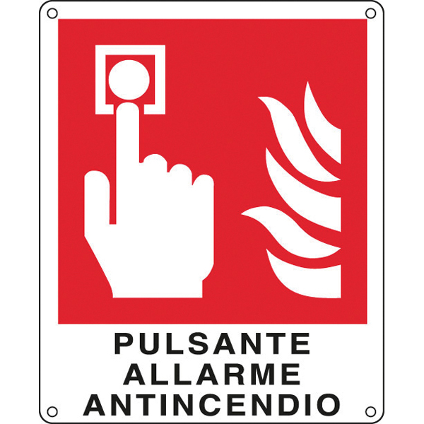 Cartello segnalatore - 12x14,5 cm - PULSANTE ALLARME ANTINCENDIO - alluminio - Cartelli Segnalatori