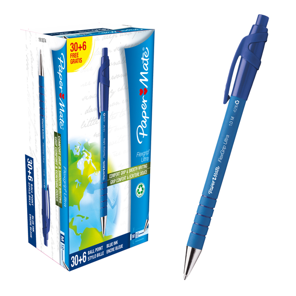 Penna a sfera a scatto Flexgrip Ultra  - punta 1,0mm - blu  - Papermate - conf. 30+6 pezzi