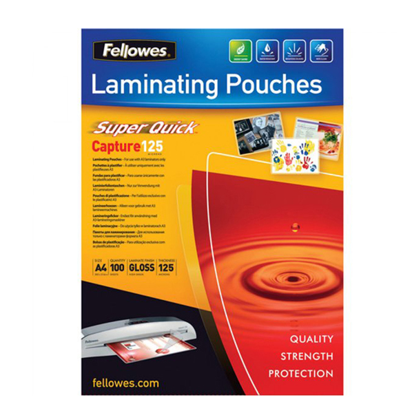 Pouches Capture125 Superquick - A4 - 216x303 mm - 2x125 micron - Fellowes - scatola 100 pezzi