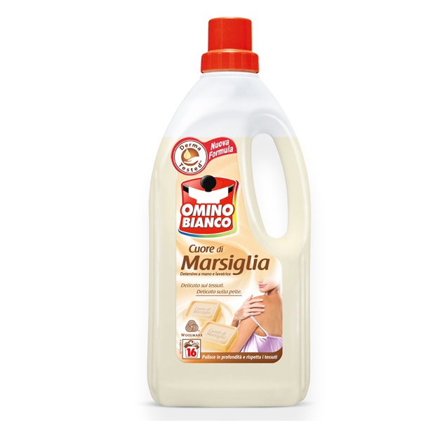 Detersivo liquido Cuore di Marsiglia - a mano e in lavatrice - 1 L - Omino Bianco