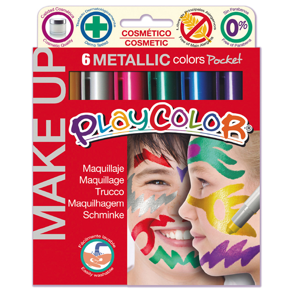 Tempera solida Make Up - cosmetica - Playcolor - astuccio 6 colori metallic