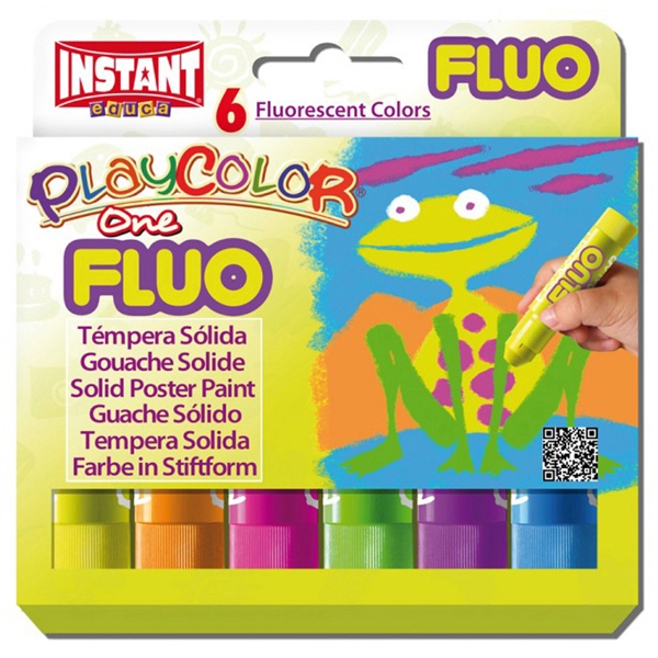 Tempera solida in stick Playcolor - 10gr - colori fluo - Instant - astuccio 6 stick fluo