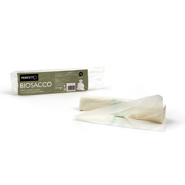 Biosacco per immondizia - 42x42 cm - 10 L - 19 micron - bianco - Perfetto - rotolo da 15 sacchi