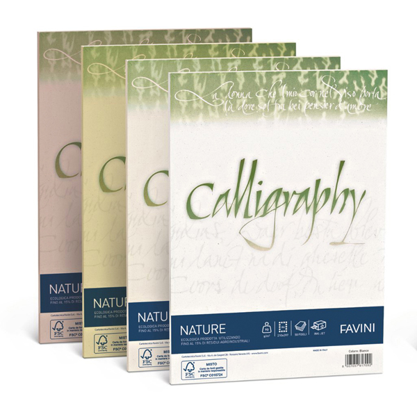 Carta Calligraphy Nature - A4 - 250 gr - verde oliva - Favini - conf. 50 fogli