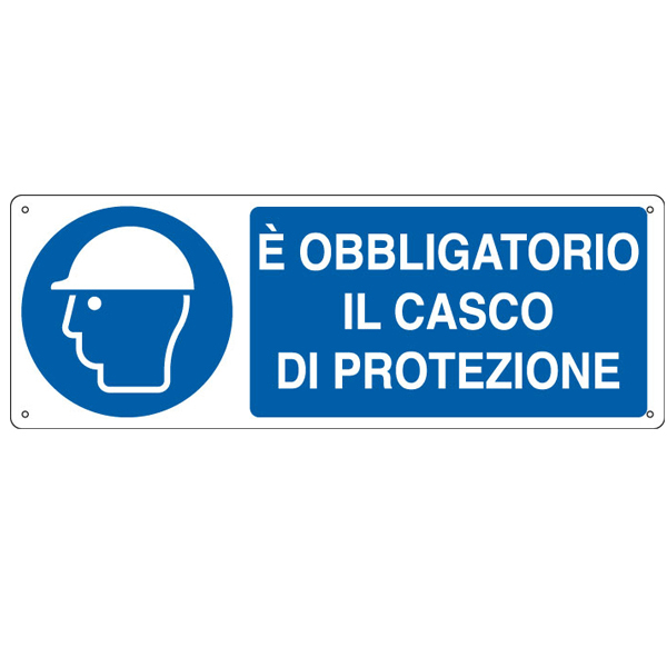 Cartello segnalatore - 35x12,5 cm - E\ OBBLIGATORIO IL CASCO DI PROTEZIONE - alluminio - Cartelli Segnalatori