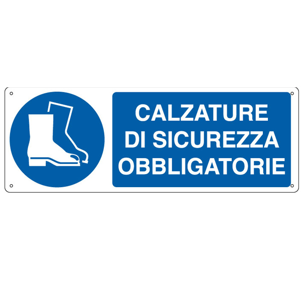 Cartello segnalatore - 35x12,5 cm - CALZATURE DI SICUREZZA OBBLIGATORIE - alluminio - Cartelli Segnalatori