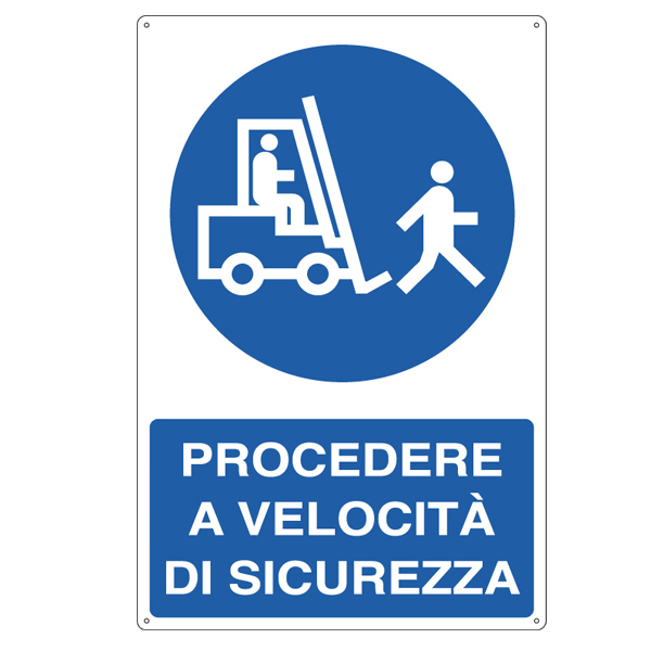 Cartello segnalatore - 50x70 cm - PROCEDERE A VELOCITA\ DI SICUREZZA - alluminio - Cartelli Segnalatori