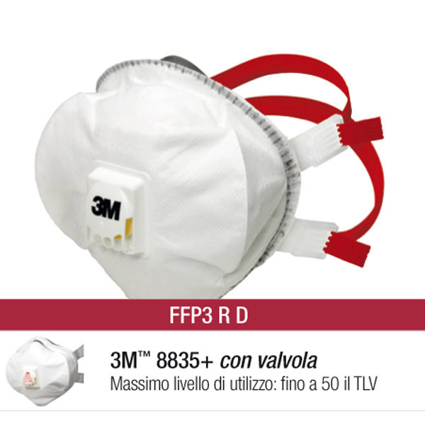 Mascherina 8835+ Premium FFP3 - con valvola - monouso - 3M - scatola da 5 pezzi