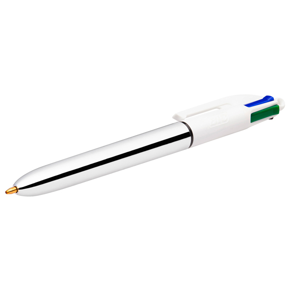 Penna a sfera a scatto 4 colors Shine Silver - nero, blu, rosso, verde - punta 1,0mm - Bic - scatola 12 penne