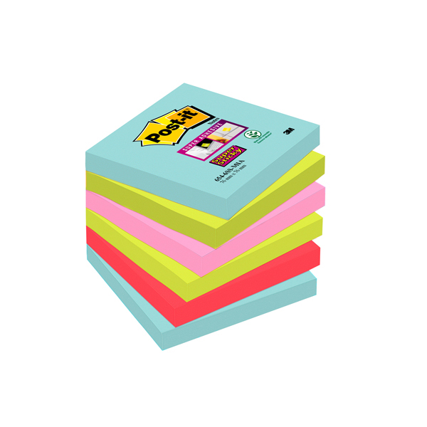 Blocco foglietti Post it® Super Sticky - colore Miami - 76 x 76mm - 90 fogli - Post it®