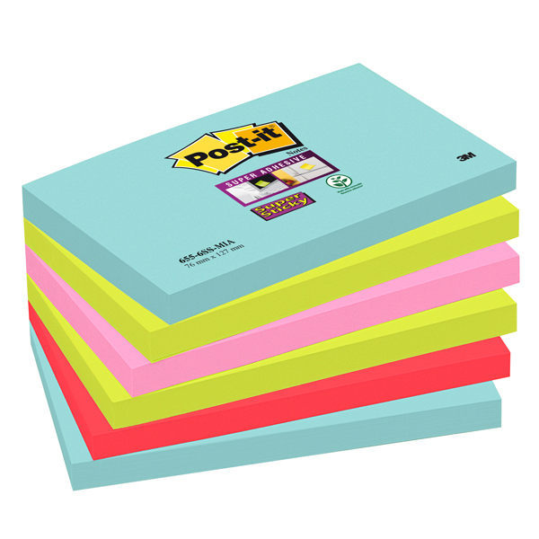 Blocco foglietti Post it® Super Sticky - colore Miami - 76 x 127mm - 90 fogli - Post it®