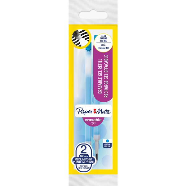 Refill a sfera gel cancellabili Erasable gel - punta 0,7mm - turchese - Papermate -  conf. 2 pezzi