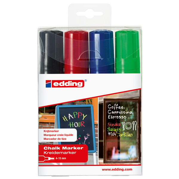 Marcatore Ending 4090 - punta scalpello da 4,00-15,00mm - astuccio 4 colori: nero, rosso , blu ,verde chiaro - Edding