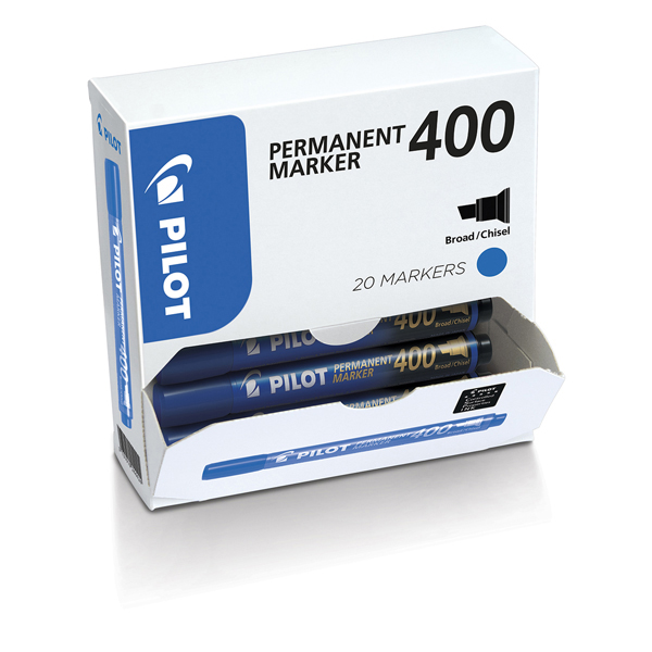 Scatola Marcatore Permanente Markers 400 - punta scalpello 4,50mm - blu - Pilot - conf. 15 pezzi +5 pezzi gratis