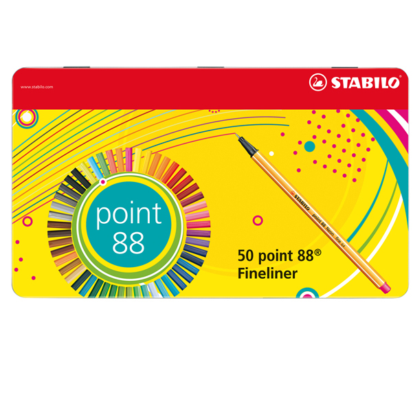 Fineliner Point 88 - tratto 0,4mm - colori assortiti - Stabilo - scatola in metallo 50 colori