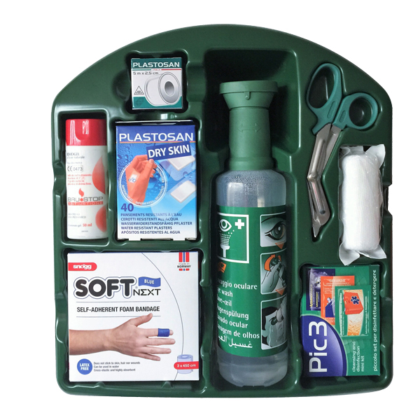 Kit di pronto soccorso K9 - 3 in1 (lavaggio oculare, ustioni, medicazioni) - 34x8x38 cm - verde - PVS