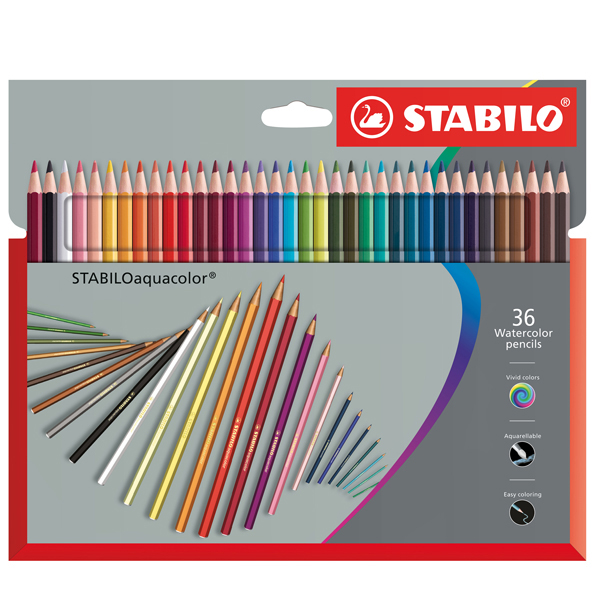 Pastelli colorati Stabilo Aquacolor 1636-7 - tratto 2,8mm - Stabilo - Astuccio 36 pastelli colorati