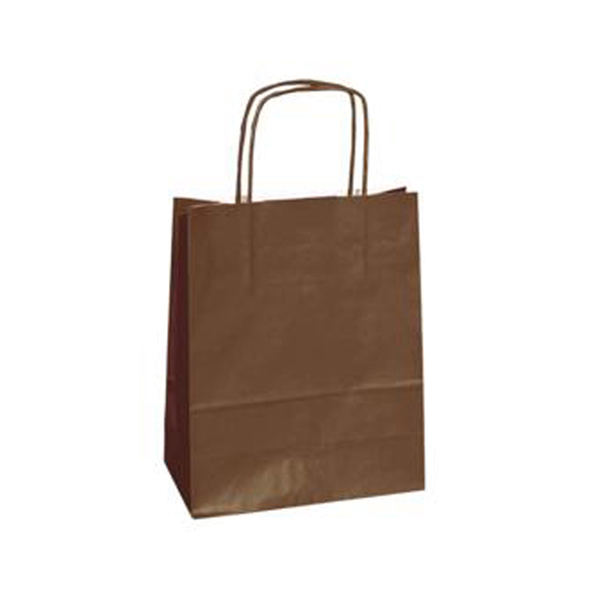 Shopper in carta - maniglie cordino - marrone - 18  x 8 x 24 cm - conf. 25 shoppers