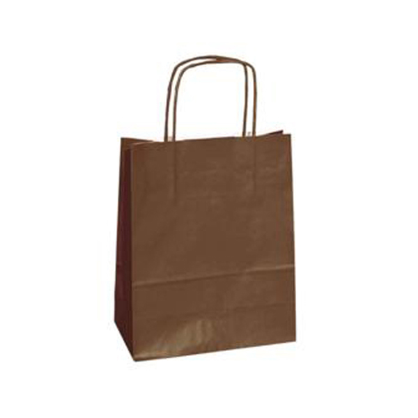 Shopper in carta - maniglie cordino - marrone - 26  x 11 x 34,5 cm - conf. 25 shoppers