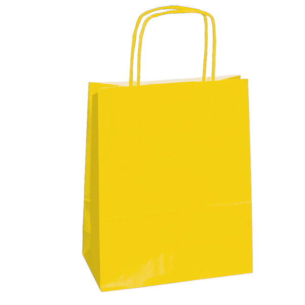 Shopper in carta - maniglie cordino - 14 x 9 x 20cm - giallo - conf. 25 sacchetti