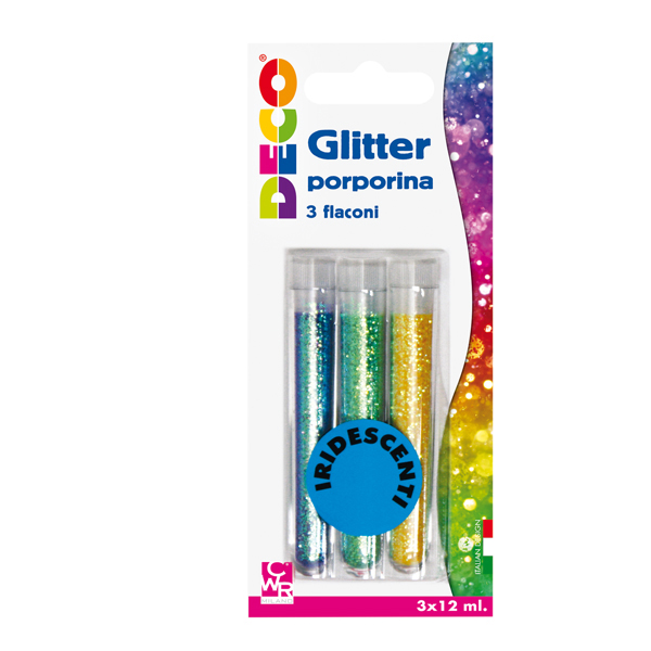Glitter grana fine - 12ml - colori assortiti iridescenti -  CWR - blister 3 flaconi