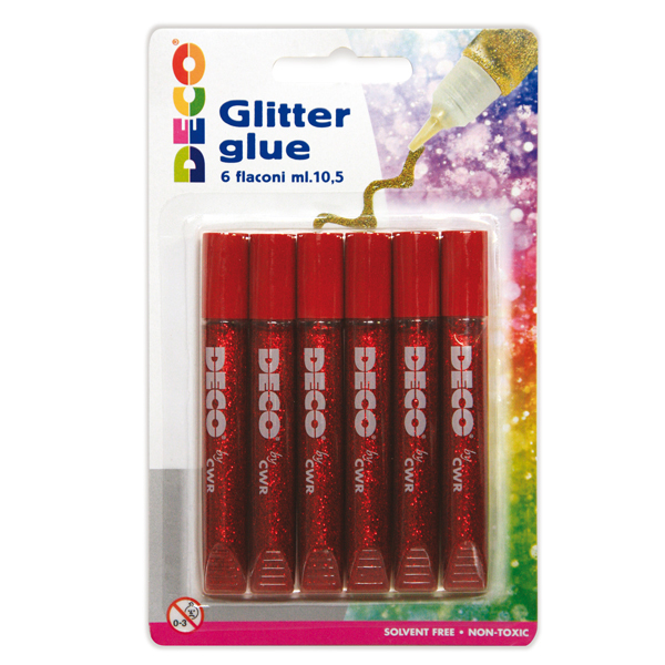 Blister Colla glitter - 10,5ml - rosso - CWR - Conf. 6 penne