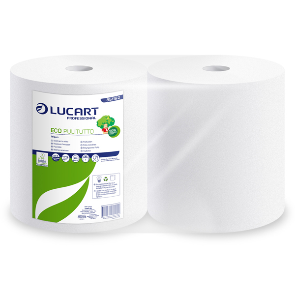 Bobina asciugatutto Eco Pulitutto - 2 veli - 18,5 gr - diametro 24 cm - 25 cm x 200 mt - microgoffrata - bianco - Lucart