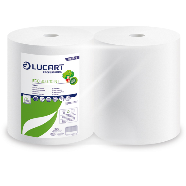 Bobina asciugatutto Eco 800 Joint - 2 veli - 18,5 gr - diametro 26 cm - 25 cm x 296 mt - microgoffrata - bianco - Lucart